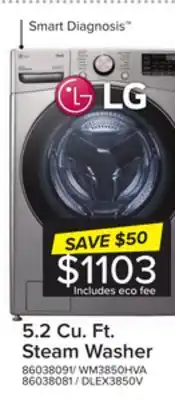 Leon's Lg graphite steel front load steam washer with ai dd (5.2 cu. ft) - wm3850hva offer