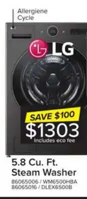 Leon's Lg black steel front load washer mega capacity with ai dd and lcd knob (5.8 cu. ft.) - wm6500hba offer