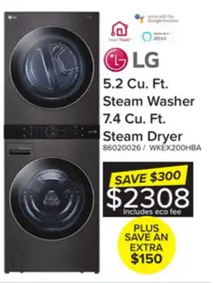 Leon's Lg black steel front load lg washtower with centre control 5.2 cu. ft. steam washer and 7.4 cu. ft. electric steam dryer - wk offer