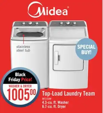 The Brick Midea 4.3 cu. ft. top-load washer and 6.7 cu. ft. electric dryer - white offer