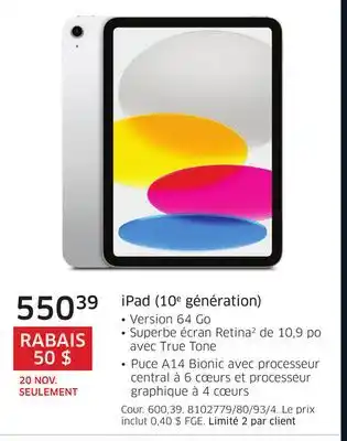 The Source Ipad (10e génération) apple offer