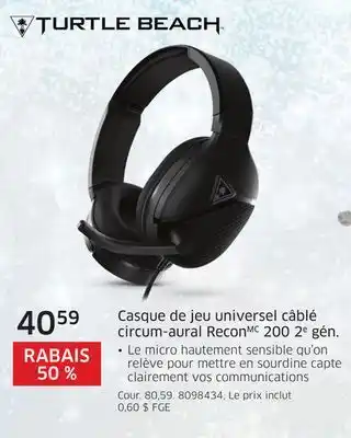 Casque de jeu universel câblé circum-aural reconmc 200 2e gén turtle beach