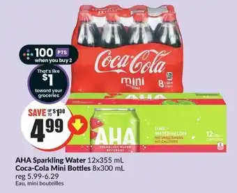 FreshCo AHA Sparkling Water 12x355 mL, Coca-Cola Mini Bottles 8x300 mL offer