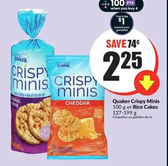 FreshCo Quaker Crispy Minis 100g or Rice Cakes 127-199g offer