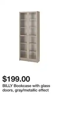IKEA Billy bookcase with glass doors, gray/metallic effect offer