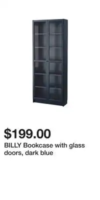 IKEA Billy bookcase with glass doors, dark blue offer