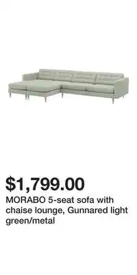 IKEA Morabo 5-seat sofa with chaise lounge, gunnared light green/metal offer