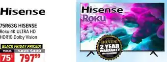 2001 Audio Video Hisense 75 roku 4k ultra hd hdr10 dolby vision offer