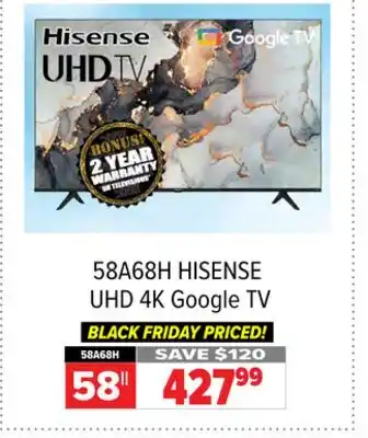 2001 Audio Video Hisense 58 uhd 4k google tv offer