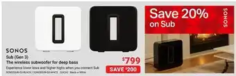 Visions Electronics Sonos sub (gen 3) the wireless subwoofer for deep bass offer