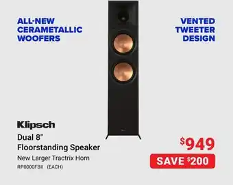 Visions Electronics Klipsch dual 8 floorstanding speaker offer