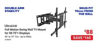 Visions Electronics Ultralink full motion swing wall tv mount for 50-75+ displays offer
