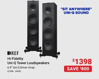 Visions Electronics Kef hi-fidelity uni-q tower loudspeakers offer