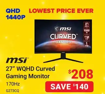Visions Electronics Msi 27 wqhd curved gaming monitor offer