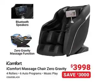 Visions Electronics Icomfort massage chair zero gravity offer