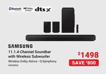 Visions Electronics Samsung 11.1.4-channel soundbar with wireless subwoofer offer