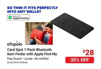 Visions Electronics Chipolo card spot 1-pack bluetooth item finder with apple find my offer