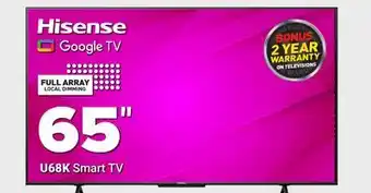 Visions Electronics Hisense google u68k smart tv 65 offer