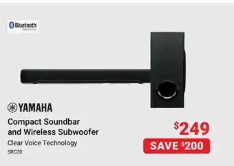 Visions Electronics Yamaha compact soundbar and wireless subwoofer offer