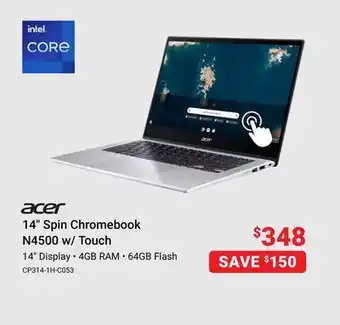 Visions Electronics Acer 14 spin chromebook n4500 w/ touch offer