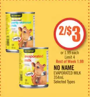 Shoppers Drug Mart NO NAME EVAPORATED MILK 354mL offer