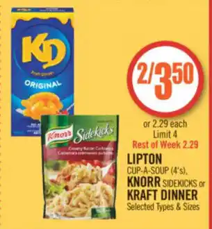 Shoppers Drug Mart LIPTON CUP-A-SOUP (4's), KNORR SIDEKICKS or KRAFT DINNER offer