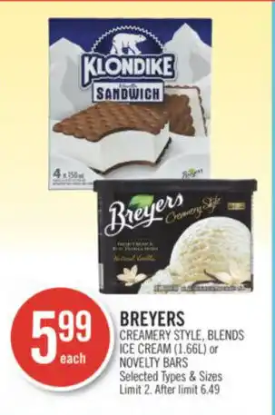 Shoppers Drug Mart BREYERS CREAMERY STYLE, BLENDS ICE CREAM (1.66L) or NOVELTY BARS offer
