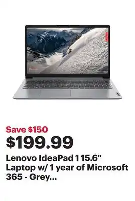 Best Buy Lenovo ideapad 1 15.6 laptop w/ 1 year of microsoft 365 - grey (amd athlon/128gb ssd/4gb ram) offer
