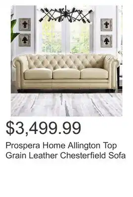 Costco Prospera home allington top grain leather chesterfield sofa offer