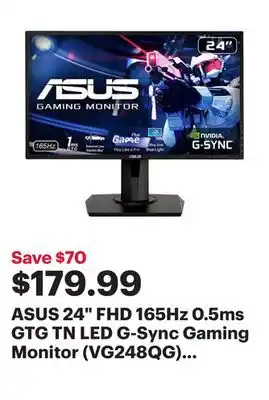 Best Buy Asus 24 fhd 165hz 0.5ms gtg tn led g-sync gaming monitor (vg248qg) - black offer