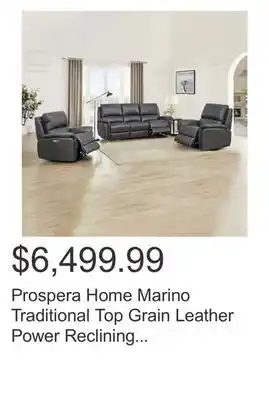 Costco Prospera home marino traditional top grain leather power reclining sofa and 2 chairs with power headrest offer
