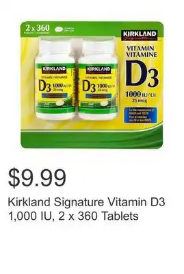 Costco Kirkland signature vitamin d3 1,000 iu, 2 x 360 tablets offer