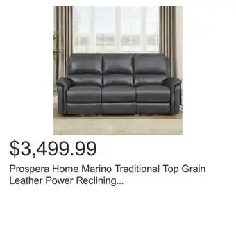 Costco Prospera home marino traditional top grain leather power reclining sofa with power headrest offer