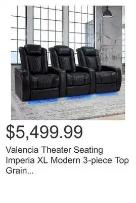 Costco Valencia theater seating imperia xl modern 3-piece top grain leather power reclining headrest home theatre seating, black offer