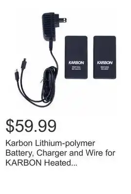 Costco Karbon lithium-polymer battery, charger and wire for karbon heated socks with bluetooth application offer