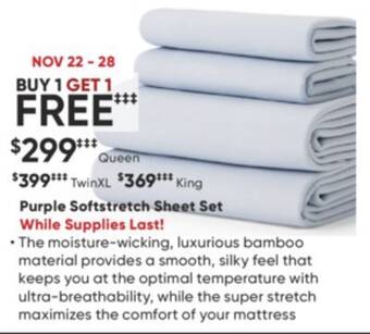 Sleep Country Purple softstretch sheet set offer