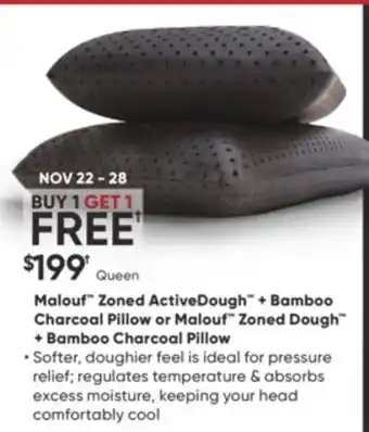 Sleep Country Malouf zoned activedough + bamboo charcoal pillow or malouf zoned dough + bamboo charcoal pillow offer