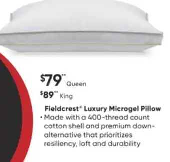 Sleep Country Fieldcrest luxury microgel pillow offer