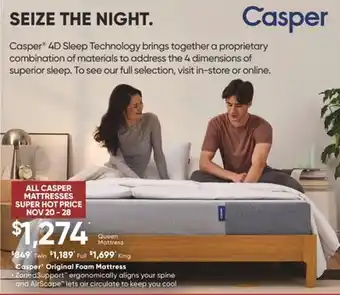 Sleep Country Casper original foam mattress offer