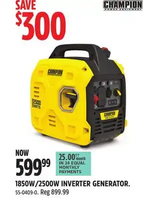 Canadian Tire Champion 1850w/2500w inverter generator offer