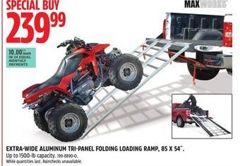 Canadian Tire Maxworks extra-wide aluminum tri(cid:31)panel folding loading ramp, 85 x 54 offer
