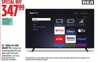 Canadian Tire Rca 55˝ roku 4k uhd smart tv offer