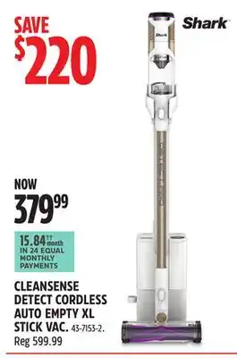 Canadian Tire Shark cleansense detect cordless auto empty xl stick vac offer