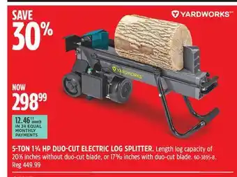 Canadian Tire Yardworks 5-ton 13⁄4 hp duo-cut electric log splitter offer