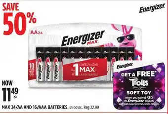 Canadian Tire Energizer max 24/aa and 16/aaa batteries offer