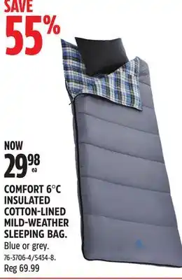 Canadian Tire Comfort 6°c insulated cotton-lined mild-weather sleeping bag offer