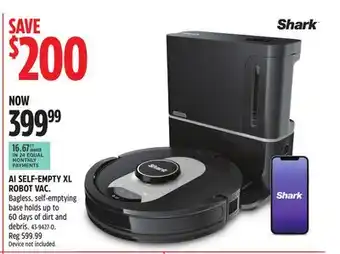 Canadian Tire Shark ai self-empty xl robot vac offer