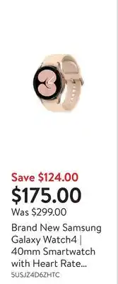 Walmart Brand new samsung galaxy watch4 | 40mm smartwatch with heart rate monitor offer