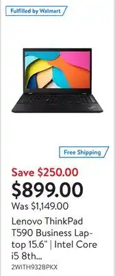 Walmart Lenovo thinkpad t590 business laptop 15.6 | intel core i5 8th generation, 16gb ram, 256gb ssd | certified refurbished offer
