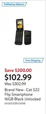 Walmart Brand new- cat s22 flip smartphone 16gb black unlocked offer